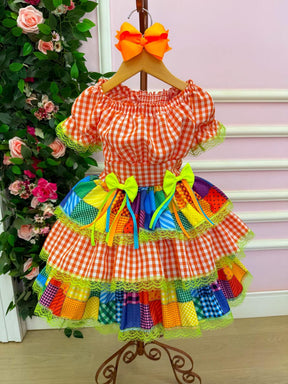 Vestido Junino Banana Club Luxo Quermesse do Sertão + Saiote - Leveza e Elegância para Meninas | Bebeloo Kids