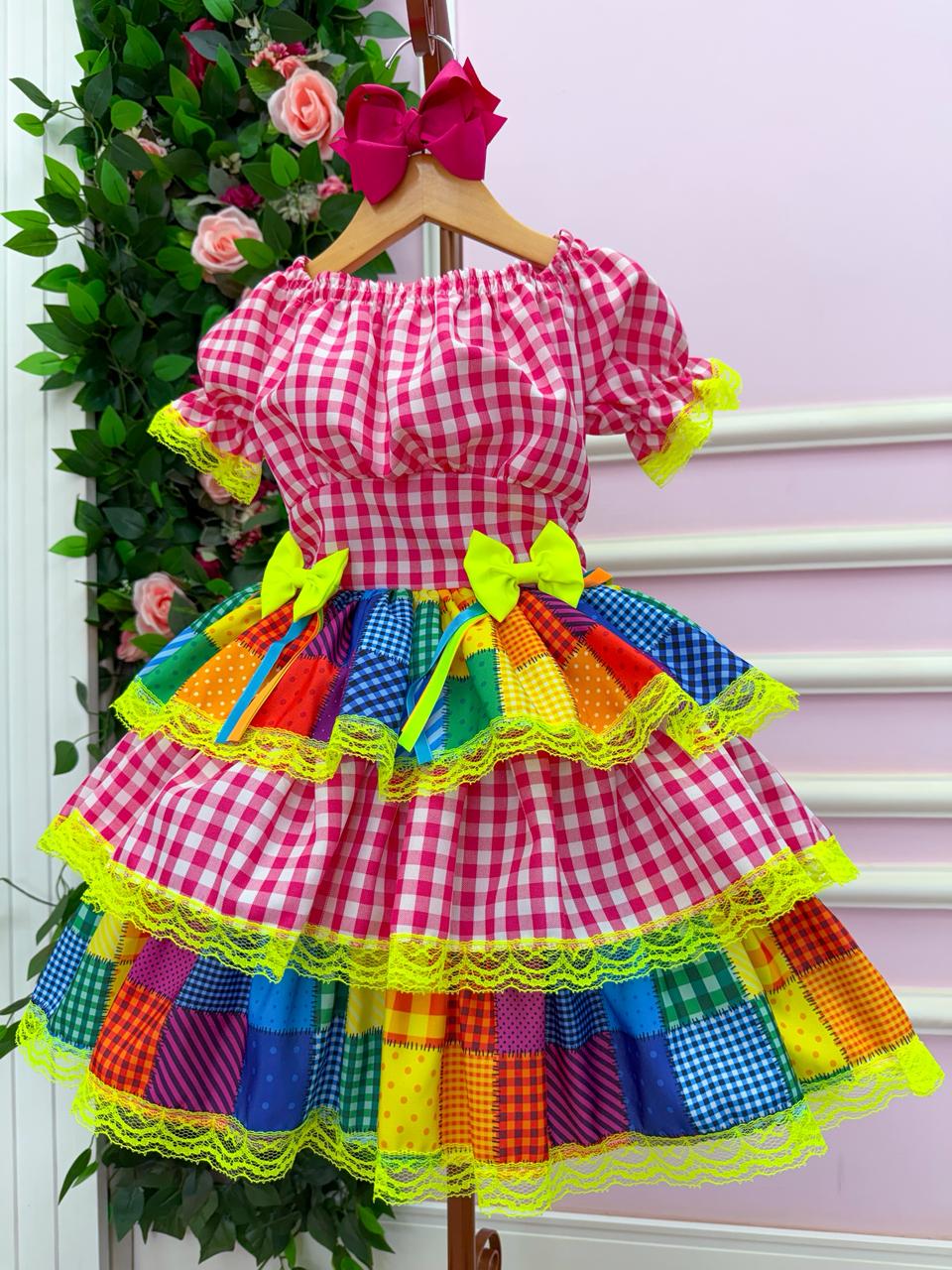Vestido Junino Banana Club Luxo Quermesse do Sertão + Saiote - Leveza e Elegância para Meninas | Bebeloo Kids