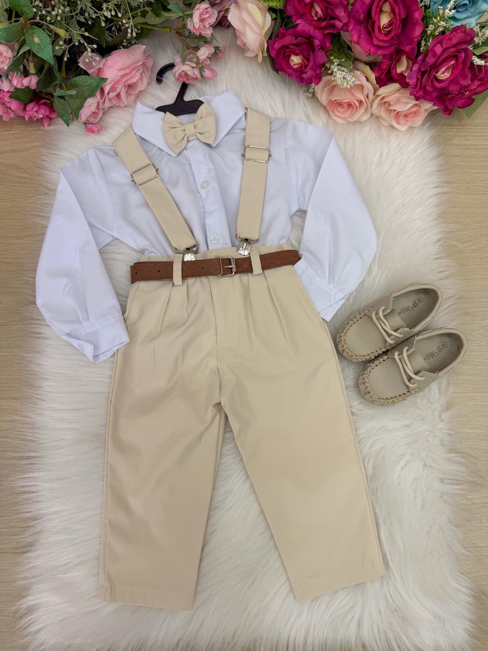 Conjunto Meninos Miss Cherry Leo Suspensorio Palha - Bege - Estilo Delicado para o Dia a Dia | Bebeloo Kids