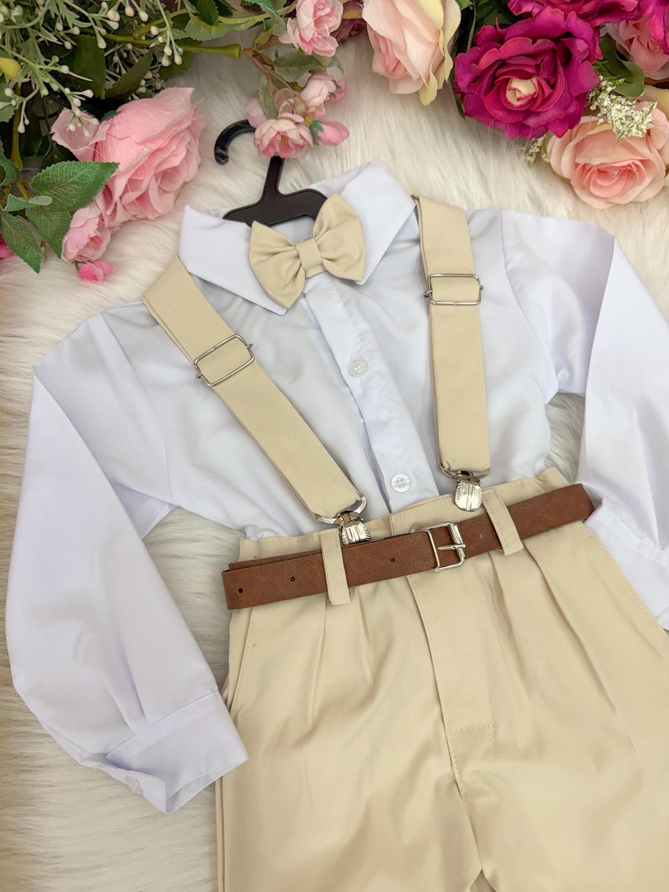 Conjunto Meninos Miss Cherry Leo Suspensorio Palha - Bege - Estilo Delicado para o Dia a Dia | Bebeloo Kids