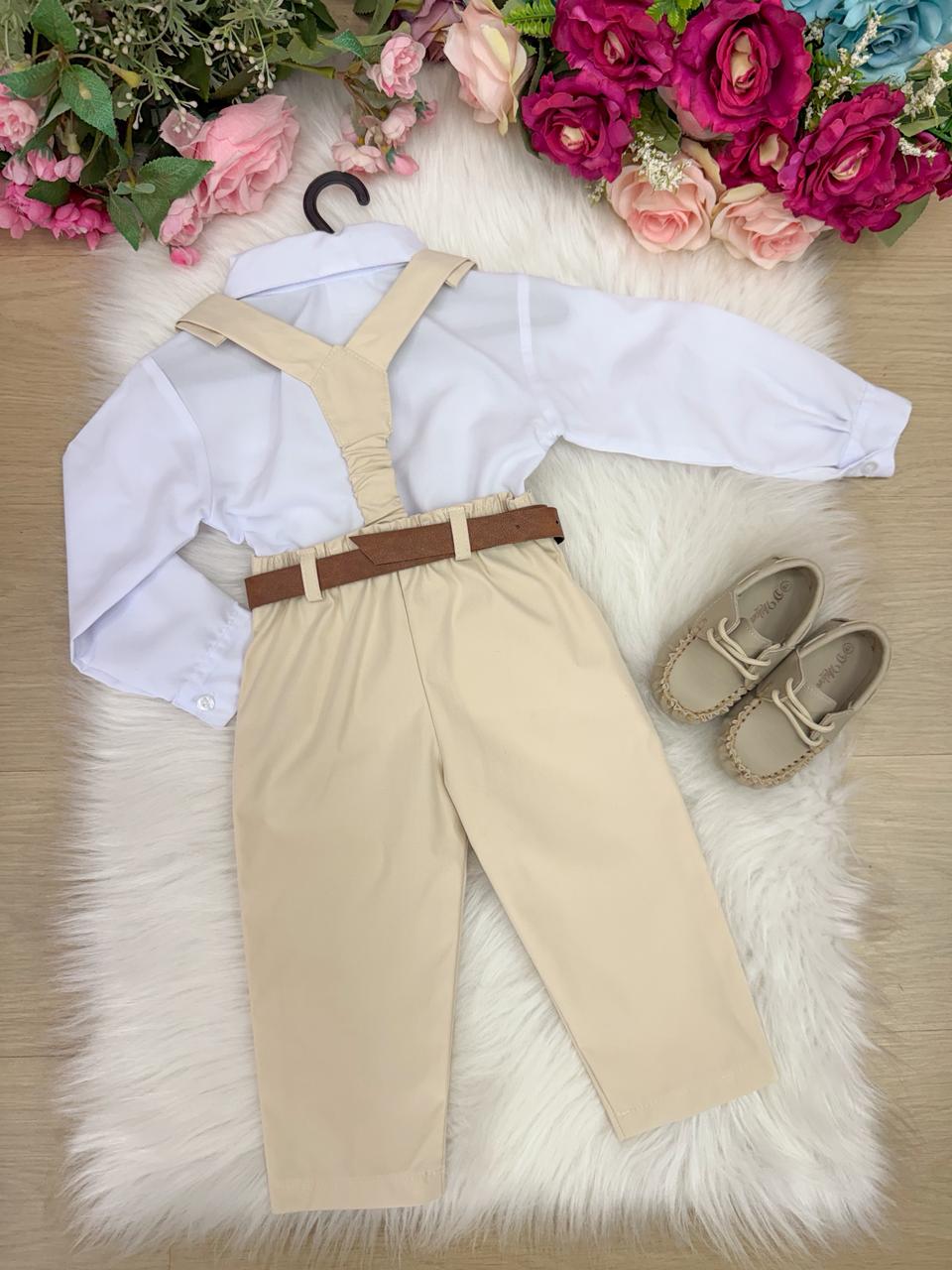 Conjunto Meninos Miss Cherry Leo Suspensorio Palha - Bege - Estilo Delicado para o Dia a Dia | Bebeloo Kids