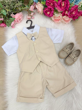 Conjunto Social Miss Cherry Leandro Colete Palha - Bege - Estilo Delicado para o Dia a Dia | Bebeloo Kids