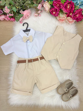 Conjunto Social Miss Cherry Leandro Colete Palha - Bege - Estilo Delicado para o Dia a Dia | Bebeloo Kids