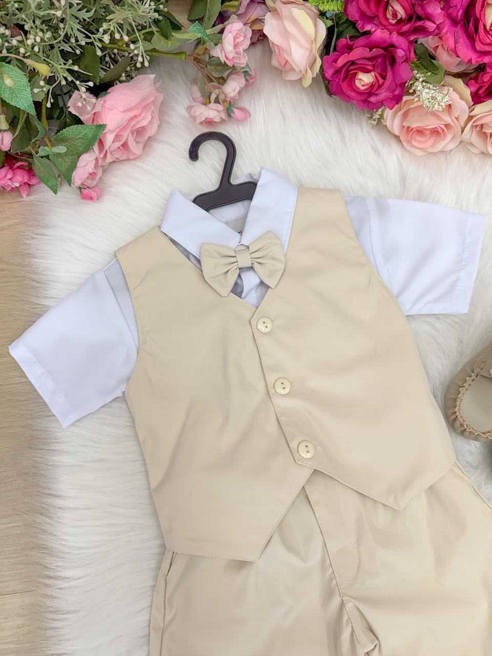 Conjunto Social Miss Cherry Leandro Colete Palha - Bege - Estilo Delicado para o Dia a Dia | Bebeloo Kids