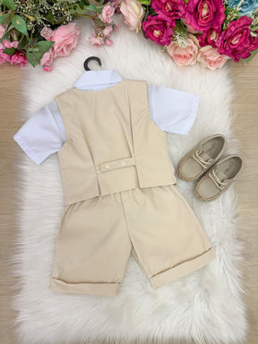 Conjunto Social Miss Cherry Leandro Colete Palha - Bege - Estilo Delicado para o Dia a Dia | Bebeloo Kids