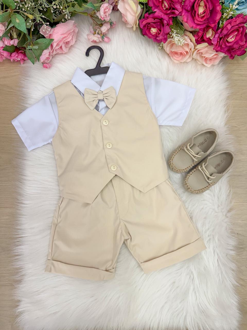 Conjunto Social Miss Cherry Leandro Colete Palha - Bege - Estilo Delicado para o Dia a Dia | Bebeloo Kids