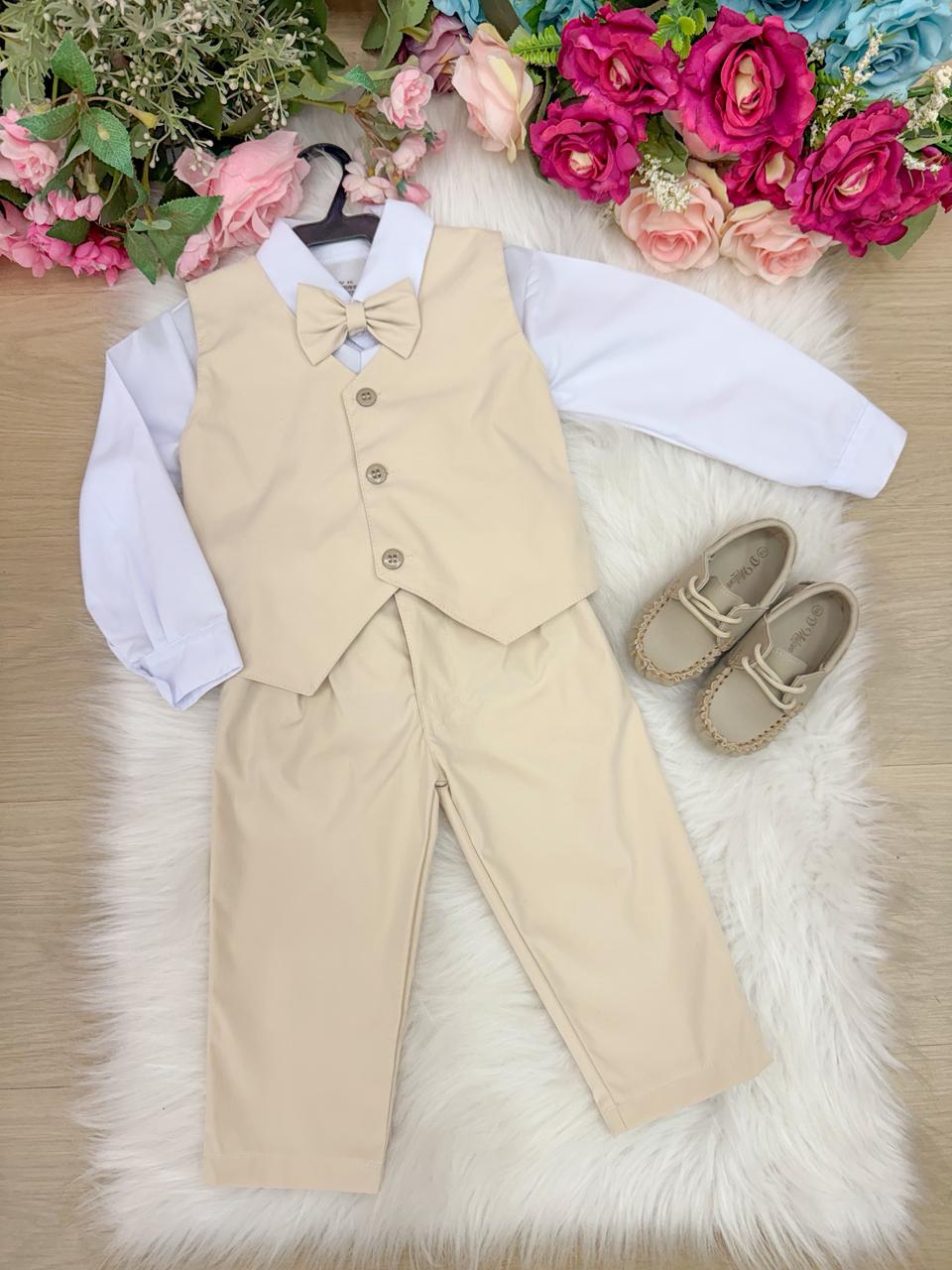 Conjunto Miss Cherry Social Leonardo Colete Palha - Bege - Estilo Delicado para o Dia a Dia | Bebeloo Kids