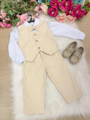 Conjunto Miss Cherry Social Leonardo Colete Palha - Bege - Estilo Delicado para o Dia a Dia | Bebeloo Kids