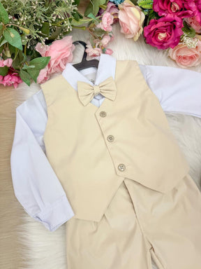 Conjunto Miss Cherry Social Leonardo Colete Palha - Bege - Estilo Delicado para o Dia a Dia | Bebeloo Kids