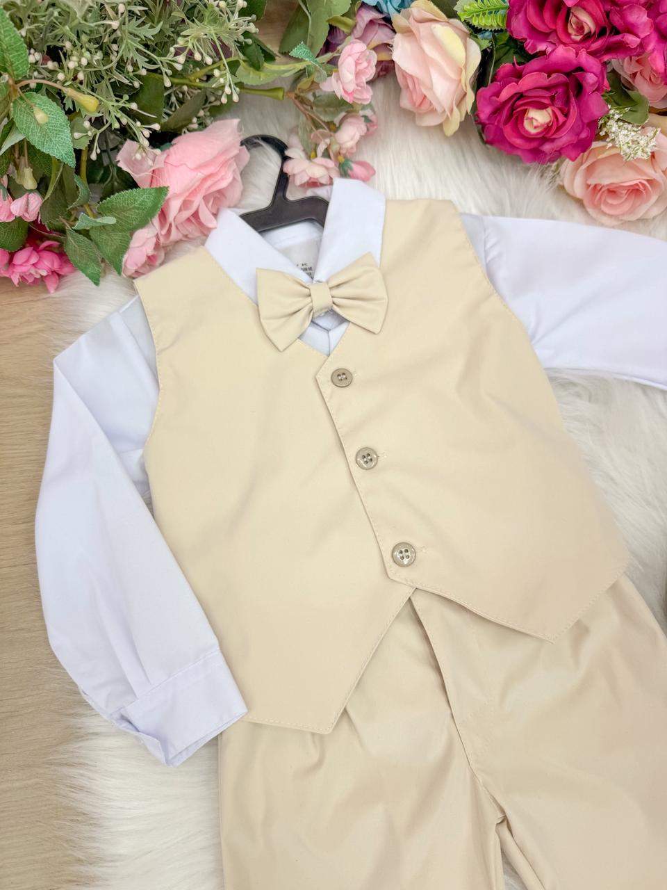 Conjunto Miss Cherry Social Leonardo Colete Palha - Bege - Estilo Delicado para o Dia a Dia | Bebeloo Kids