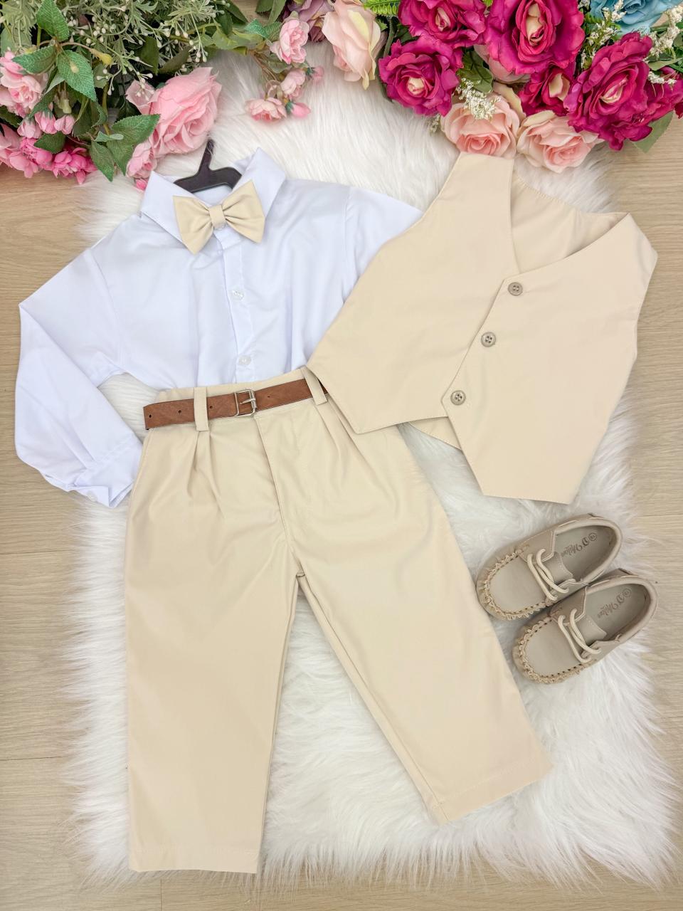 Conjunto Miss Cherry Social Leonardo Colete Palha - Bege - Estilo Delicado para o Dia a Dia | Bebeloo Kids