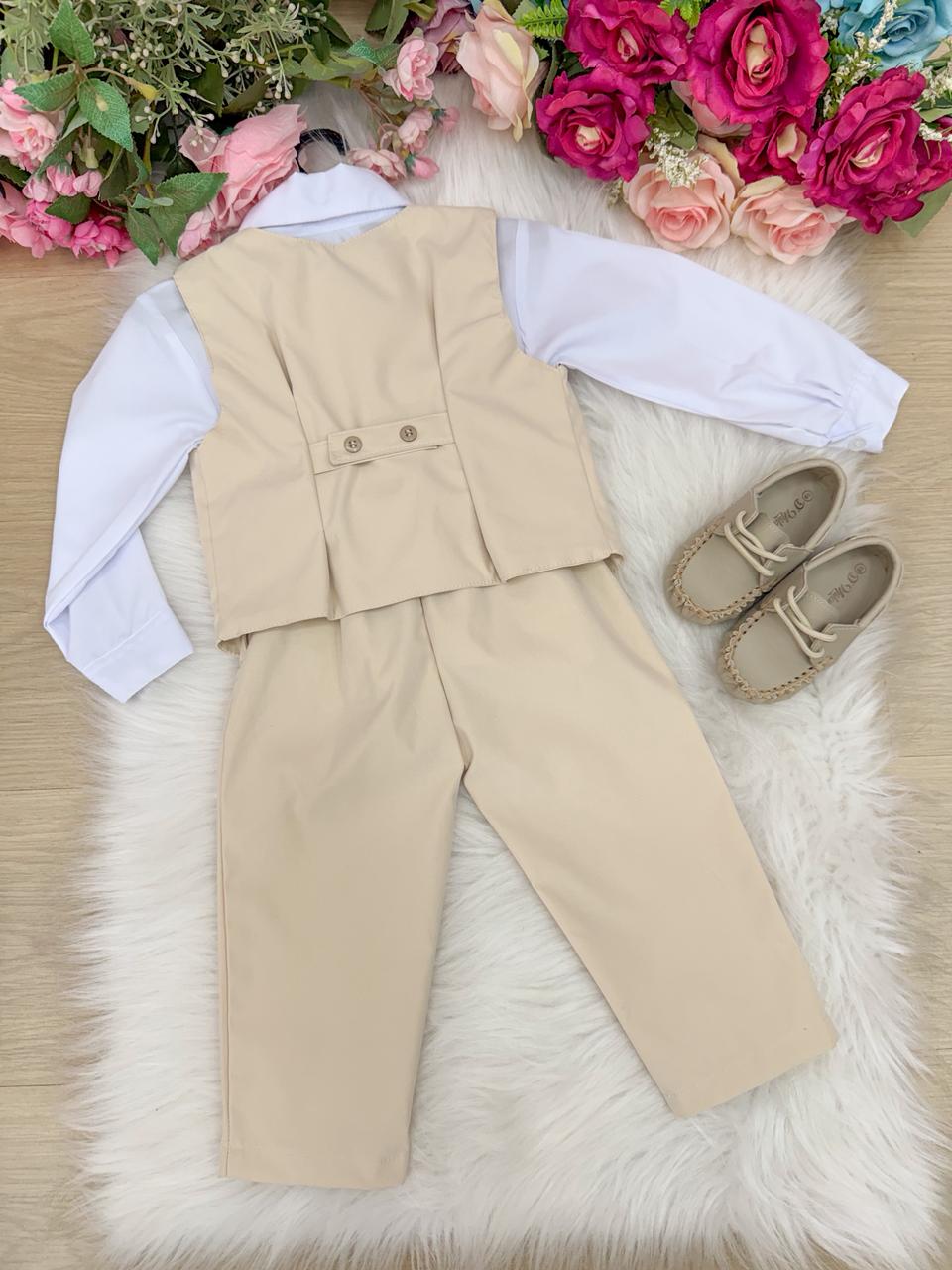 Conjunto Miss Cherry Social Leonardo Colete Palha - Bege - Estilo Delicado para o Dia a Dia | Bebeloo Kids