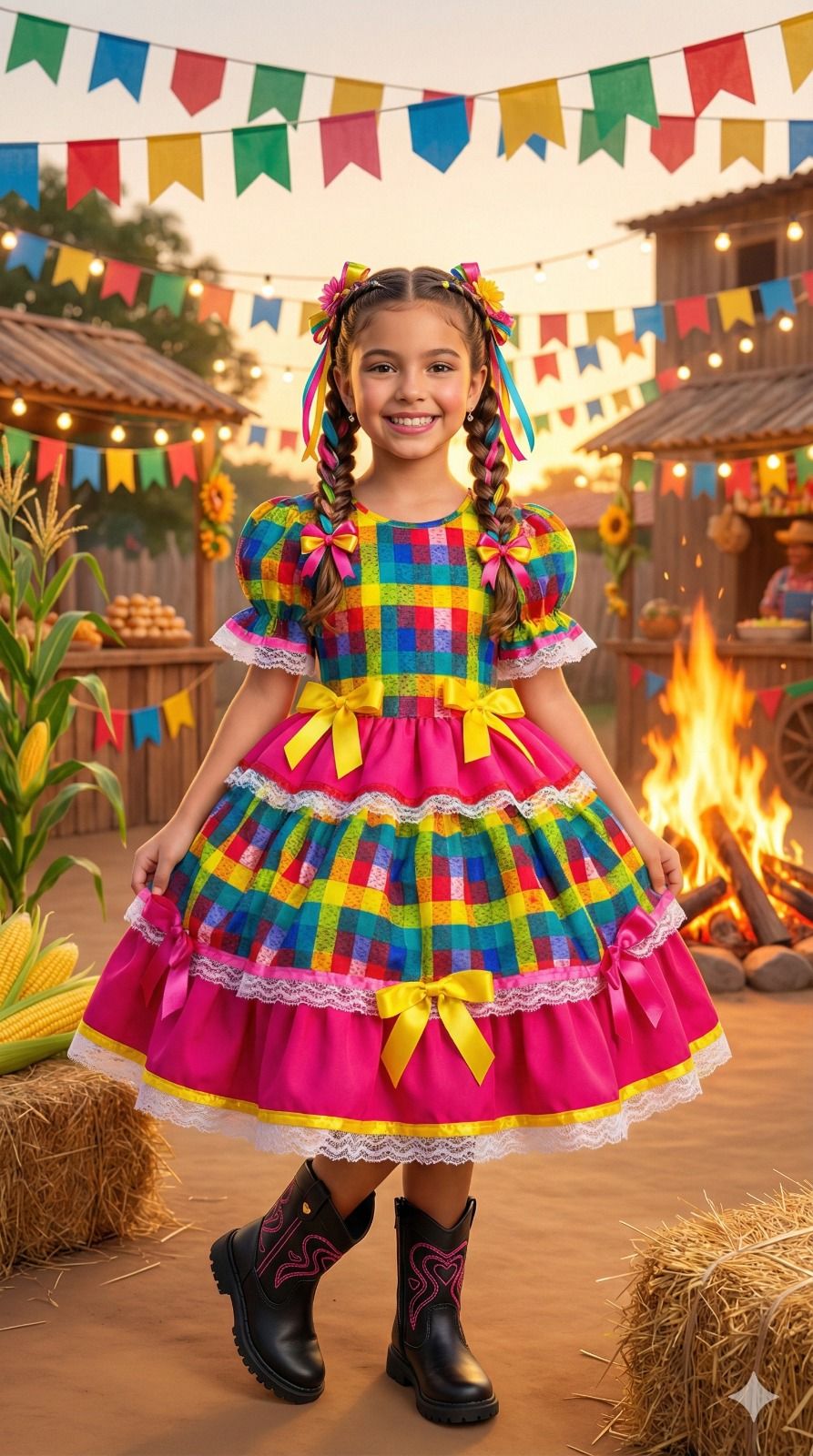Vestido Junino Mimadine Luxo Priscila Pink - Leveza e Elegância para Meninas | Bebeloo Kids