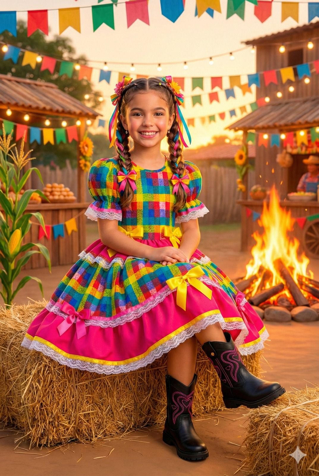 Vestido Junino Mimadine Luxo Priscila Pink - Leveza e Elegância para Meninas | Bebeloo Kids
