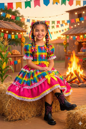 Vestido Junino Mimadine Luxo Priscila Pink - Leveza e Elegância para Meninas | Bebeloo Kids
