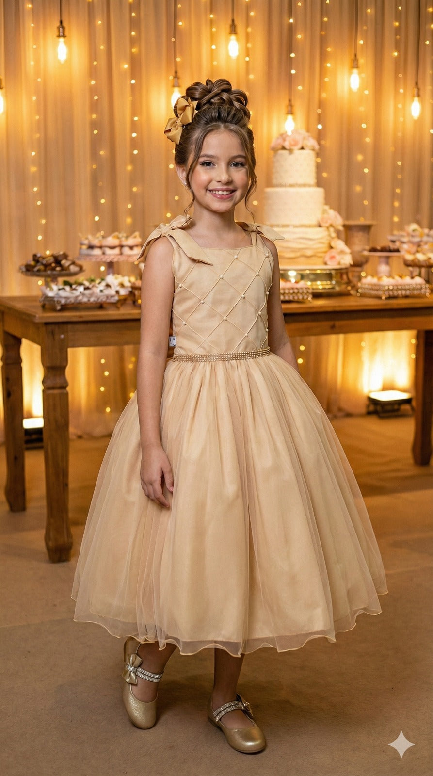 Vestido Marie Mariely Dourado - Leveza e Elegância para Meninas | Bebeloo Kids
