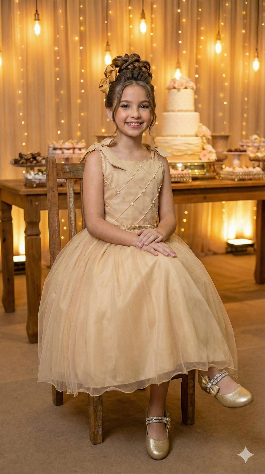Vestido Marie Mariely Dourado - Leveza e Elegância para Meninas | Bebeloo Kids