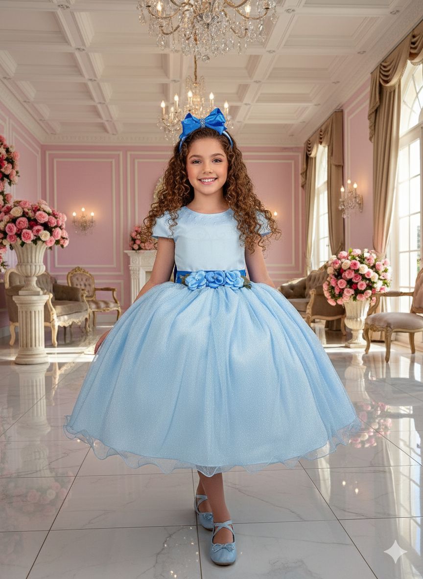 Vestido Juvenil Vila Lele Luiza Azul Bebe - Leveza e Elegância para Meninas | Bebeloo Kids