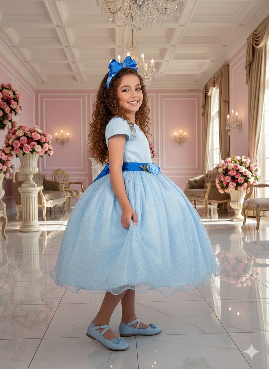 Vestido Juvenil Vila Lele Luiza Azul Bebe - Leveza e Elegância para Meninas | Bebeloo Kids