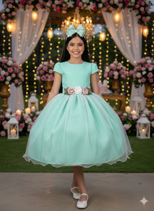 Vestido Juvenil Vila Lele Luiza Verde Menta - Leveza e Elegância para Meninas | Bebeloo Kids