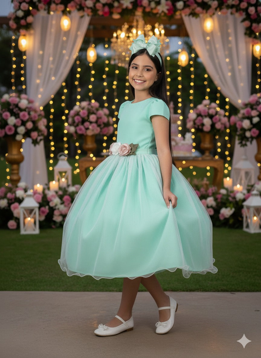 Vestido Juvenil Vila Lele Luiza Verde Menta - Leveza e Elegância para Meninas | Bebeloo Kids