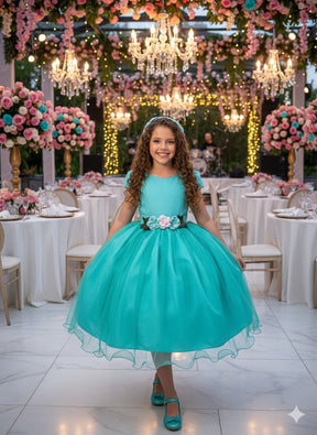 Vestido Juvenil Vila Lele Luiza Verde Tiffany - Leveza e Elegância para Meninas | Bebeloo Kids