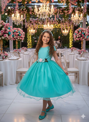 Vestido Juvenil Vila Lele Luiza Verde Tiffany - Leveza e Elegância para Meninas | Bebeloo Kids