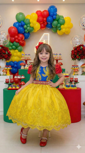 Vestido Marie Temático Realeza Branca De Neve - Leveza e Elegância para Meninas | Bebeloo Kids