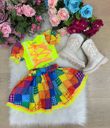 Conjunto Junino Banana Club Luxo Manu Neon - Estilo Delicado para o Dia a Dia | Bebeloo Kids