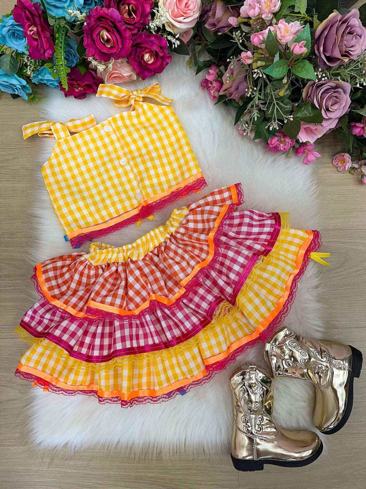 Conjunto Junino Banana Club Luxo Sofia Mãe e Filha - Estilo Delicado para o Dia a Dia | Bebeloo Kids