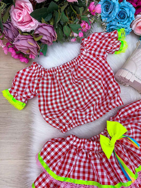 Conjunto Junino Banana Club Luxo Sofia Xadrez - Estilo Delicado para o Dia a Dia | Bebeloo Kids