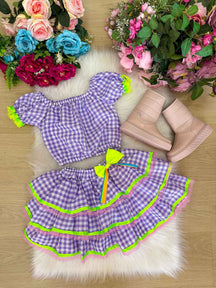 Conjunto Junino Banana Club Luxo Sofia Xadrez - Estilo Delicado para o Dia a Dia | Bebeloo Kids