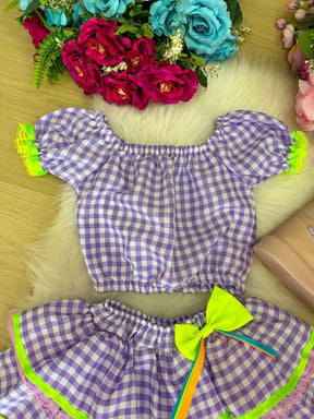 Conjunto Junino Banana Club Luxo Sofia Xadrez - Estilo Delicado para o Dia a Dia | Bebeloo Kids