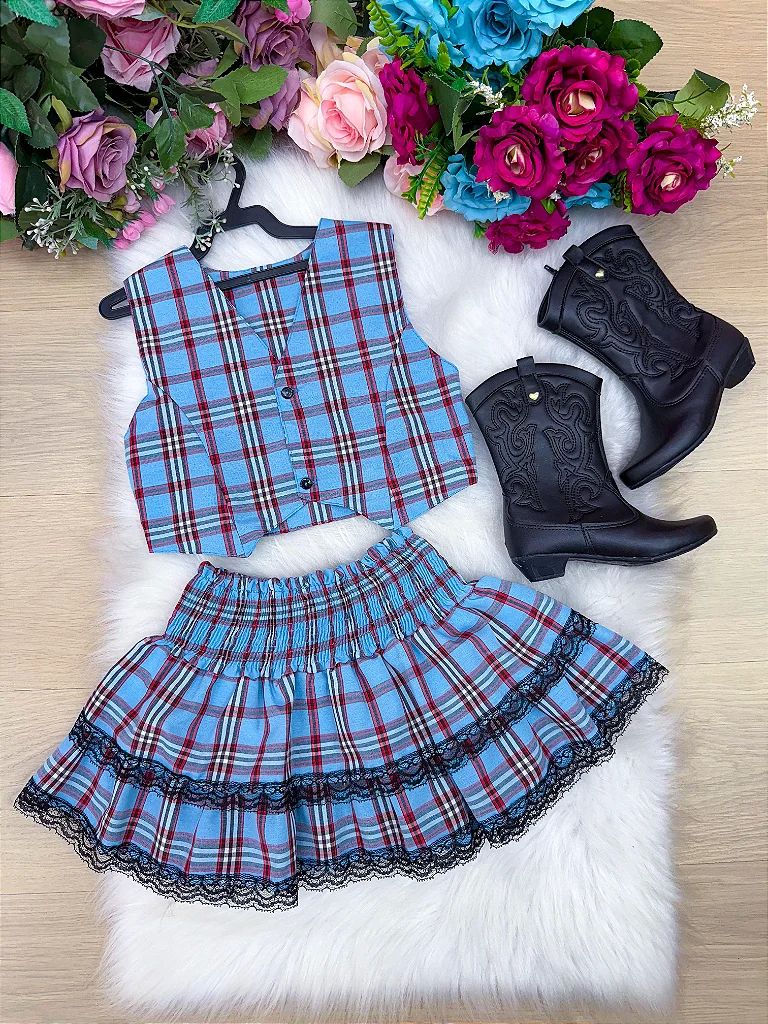 Conjunto Junino Miss Cherry Melissa Xadrez - Estilo Delicado para o Dia a Dia | Bebeloo Kids