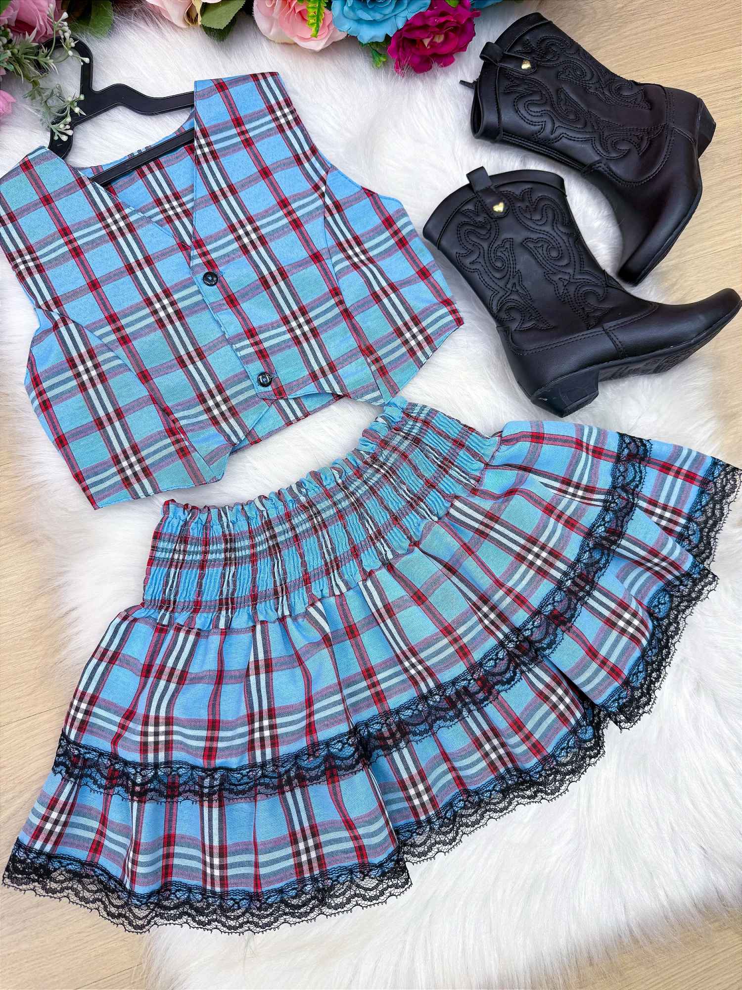 Conjunto Junino Miss Cherry Melissa Xadrez - Estilo Delicado para o Dia a Dia | Bebeloo Kids