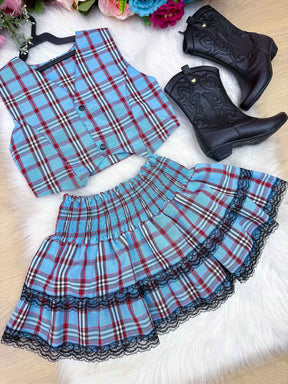 Conjunto Junino Miss Cherry Melissa Xadrez - Estilo Delicado para o Dia a Dia | Bebeloo Kids