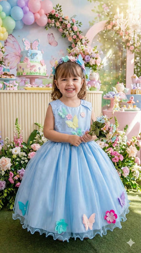 Vestido Princesa Anabel Jardim Encantado Azul Bebe - Leveza e Elegância para Meninas | Bebeloo Kids