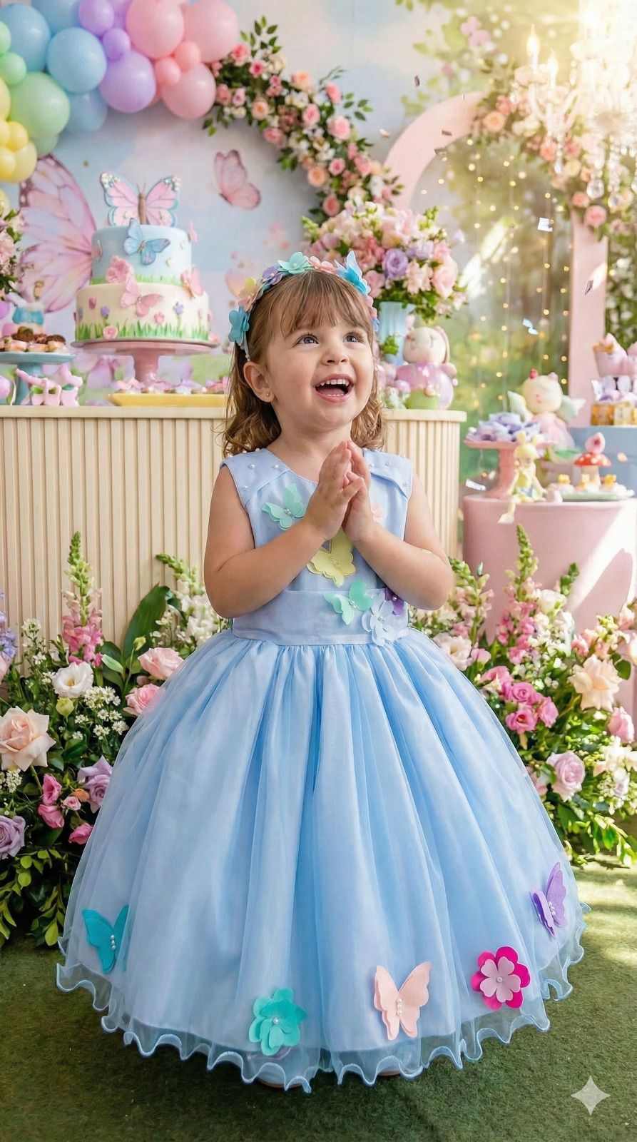 Vestido Princesa Anabel Jardim Encantado Azul Bebe - Leveza e Elegância para Meninas | Bebeloo Kids
