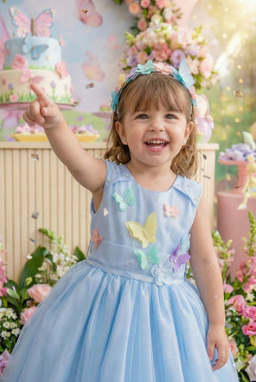 Vestido Princesa Anabel Jardim Encantado Azul Bebe - Leveza e Elegância para Meninas | Bebeloo Kids