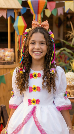 Vestido Junino Banana Club Luxo Noiva/Noivinha Lacinhos Branco - Leveza e Elegância para Meninas | Bebeloo Kids