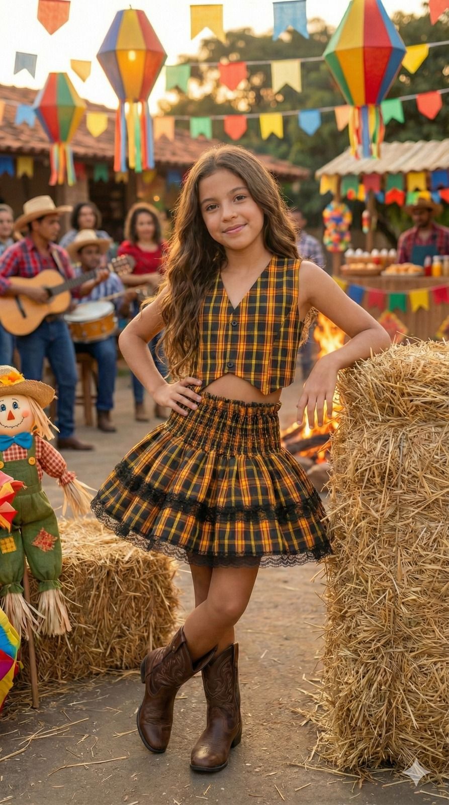 Conjunto Junino Miss Cherry Melissa Xadrez Amarelo - Estilo Delicado para o Dia a Dia | Bebeloo Kids