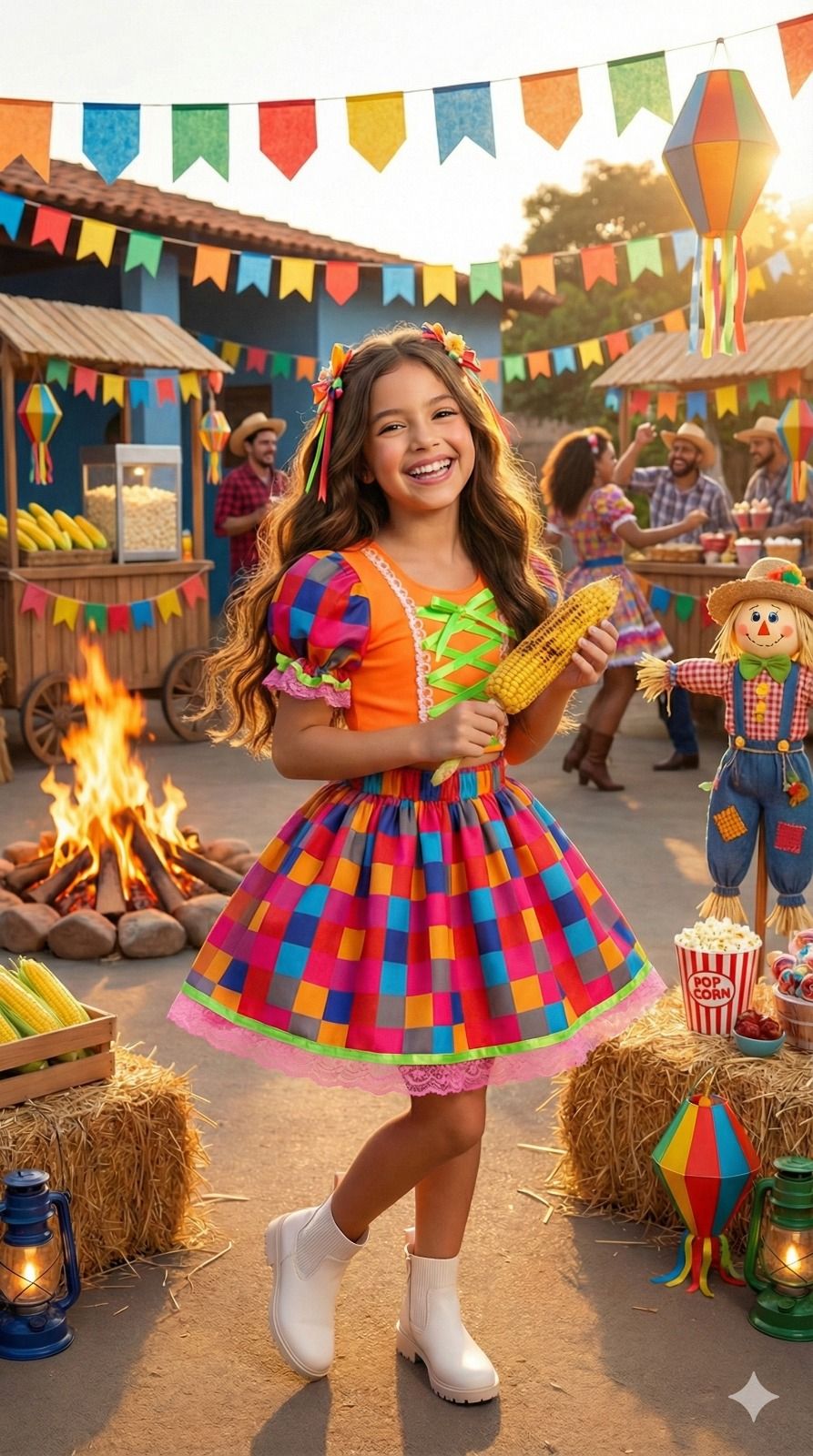 Conjunto Junino Banana Club Luxo Manu Laranja Neon - Estilo Delicado para o Dia a Dia | Bebeloo Kids