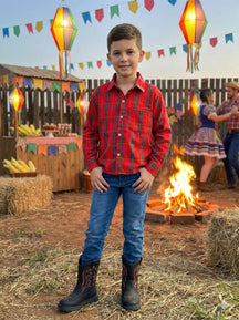 Camisa Xadrez Junina Noah Vermelho - Elegância e Conforto para os Pequenos | Bebeloo Kids