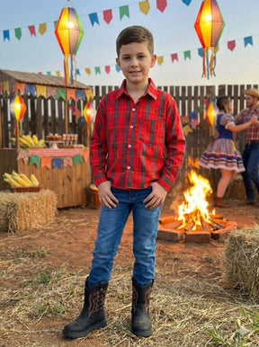 Camisa Xadrez Junina Noah Vermelho - Elegância e Conforto para os Pequenos | Bebeloo Kids