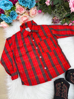Camisa Xadrez Junina Noah Vermelho - Elegância e Conforto para os Pequenos | Bebeloo Kids