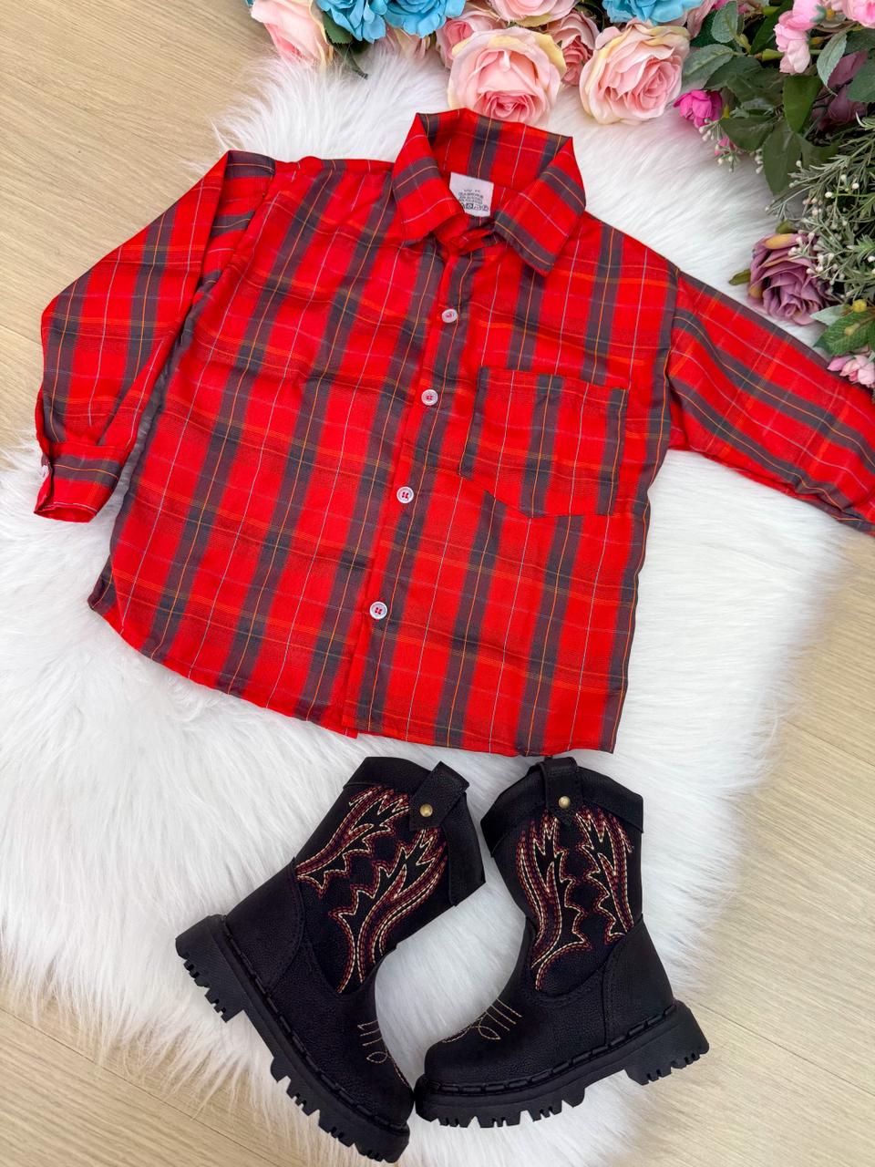 Camisa Xadrez Junina Noah Vermelho - Elegância e Conforto para os Pequenos | Bebeloo Kids