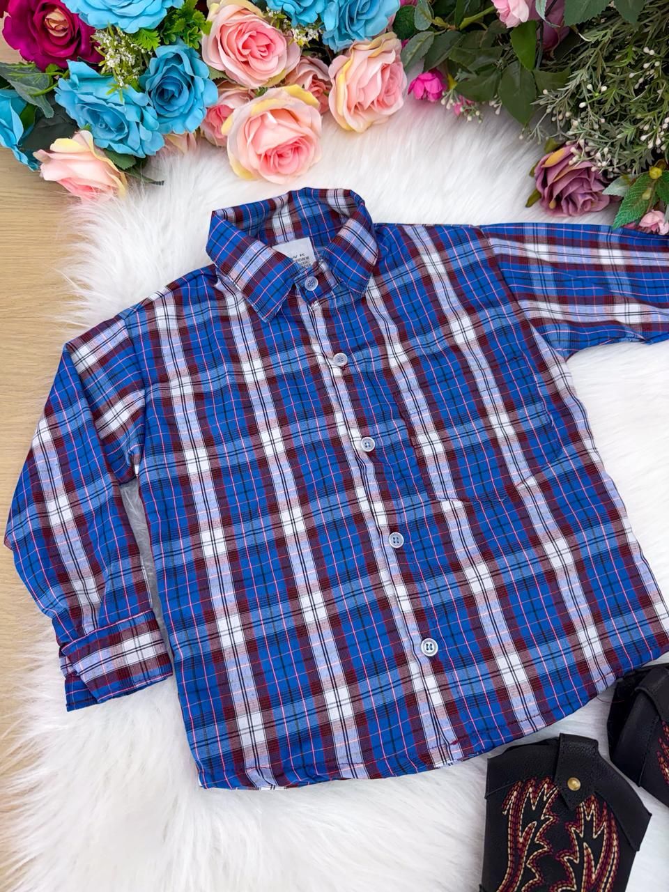 Camisa Junina Xadrez Zion Azul - Elegância e Conforto para os Pequenos | Bebeloo Kids