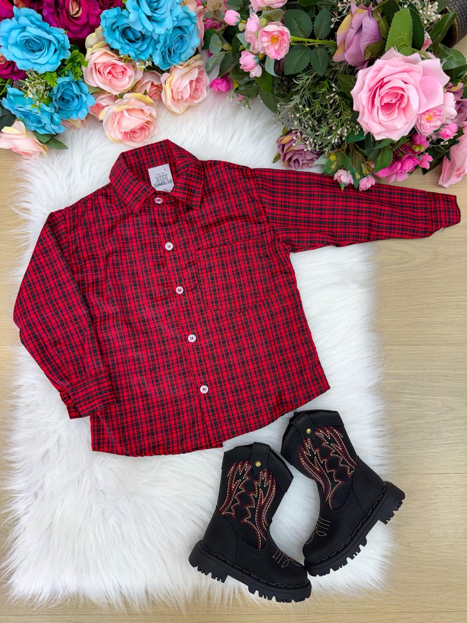 Camisa Xadrez Junina Bernardo Vermelho - Elegância e Conforto para os Pequenos | Bebeloo Kids