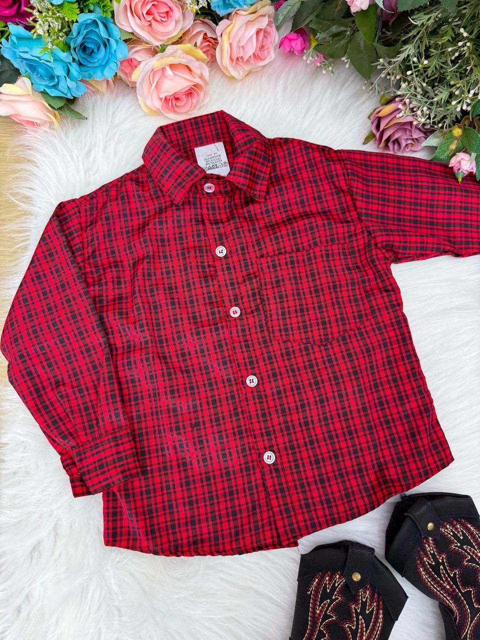 Camisa Xadrez Junina Bernardo Vermelho - Elegância e Conforto para os Pequenos | Bebeloo Kids