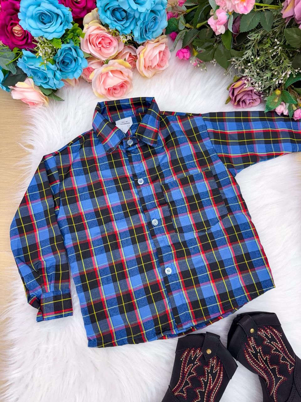 Camisa Junina Xadrez Breno Azul - Elegância e Conforto para os Pequenos | Bebeloo Kids